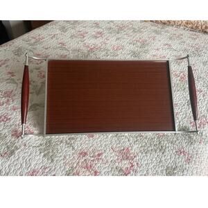 Vintage Mid-Century Modern Serving Tray, Teak Handles 25x11 MCM decor Bar, Bed